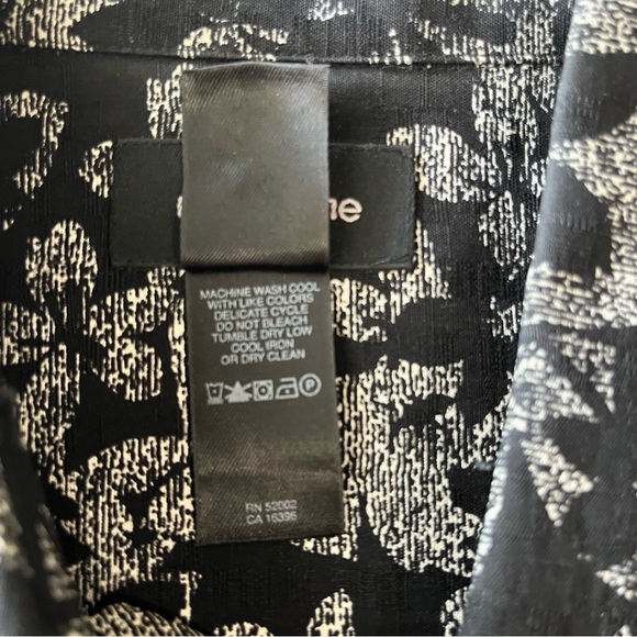 Claiborne 100% Silk Hawaiian Button Up Short Sleeve Shirt Black White Floral M - Picture 10 of 13